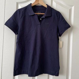 NWT Talbots Polo Shirt Navy Blue Golf Dragonfly Logo Cap Sleeve Size S